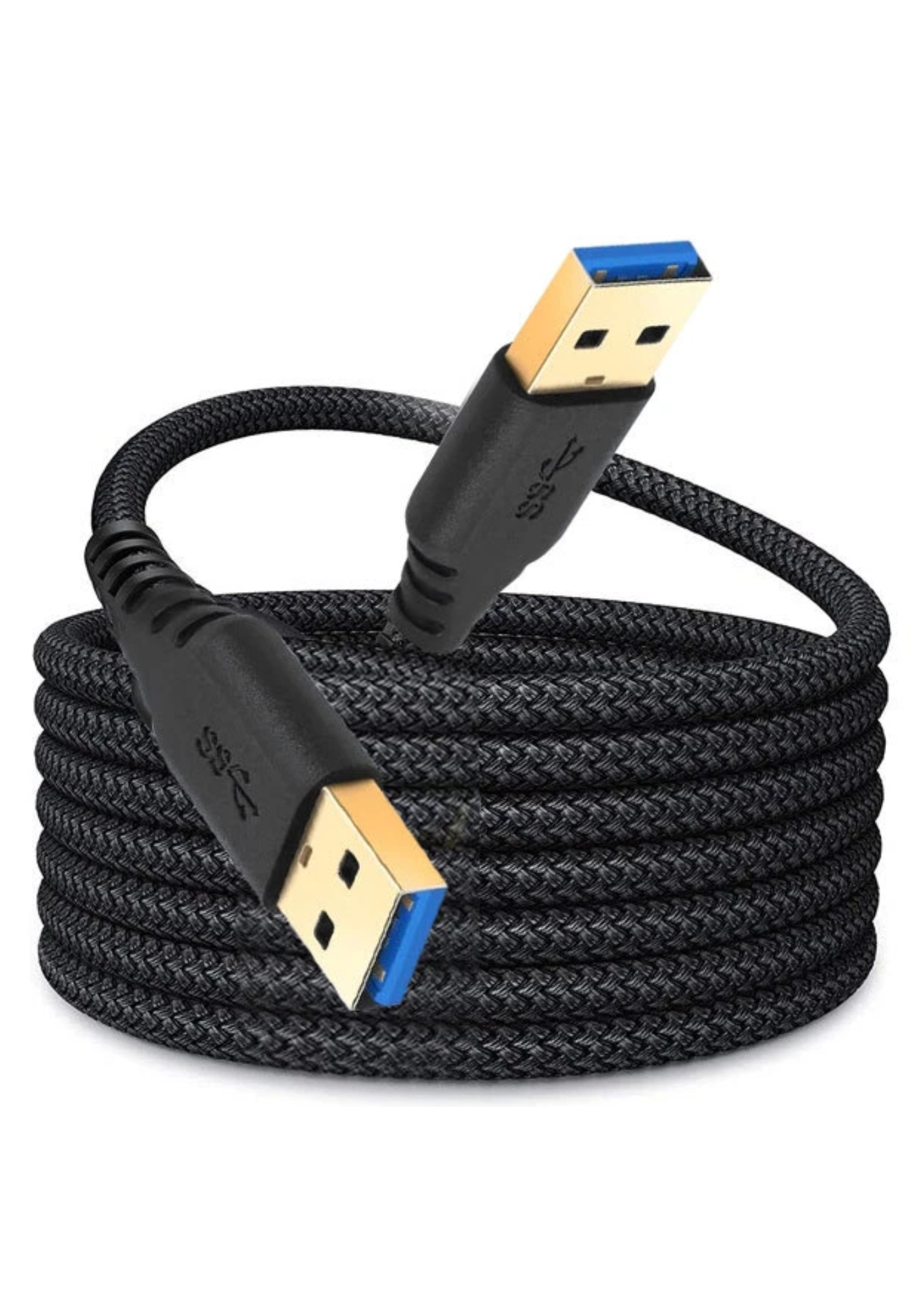 USB-A MALE TO USB-A MALE USB 3.0 ALU CASE BRAIDED CABLE 2M (BLACK)